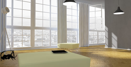 Kurs C4D - Ergebnisse aus dem Cinema 4D-Kurs - Innenraumvisualisierung GI - Ergebnis aus dem Einf�hrungskurs Architekturvisualisierung mit Cinema 4D  