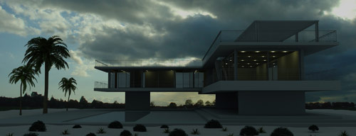 C4D-Kurs - Ergebnisse aus dem Cinema 4D-Kurs - Aussenraum D�mmerung - Ergebnis aus dem Einf�hrungskurs Architekturvisualisierung mit Cinema 4D  