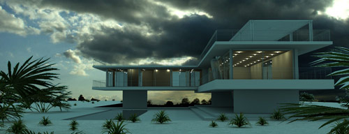 C4D-Schulung - Ergebnisse aus dem Cinema 4D-Kurs - Aussenraum bei Nacht - Ergebnis aus dem Einf�hrungskurs Architekturvisualisierung mit Cinema 4D  